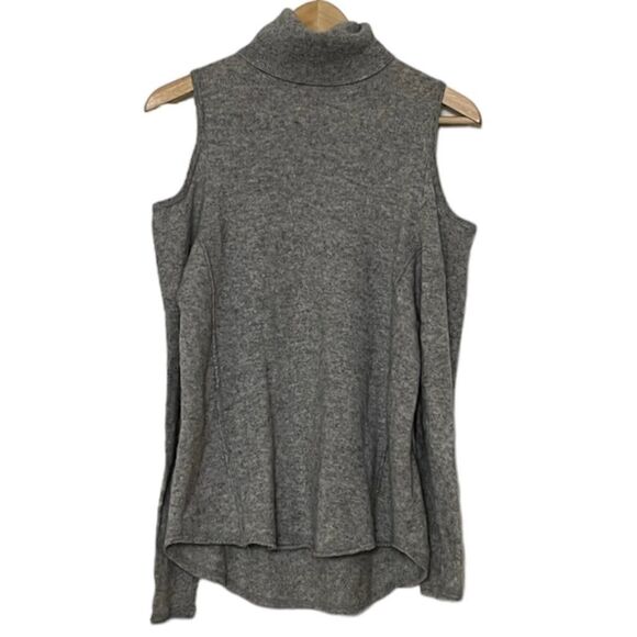 Antonio Melani 100% Cashmere Sweater Grey Gray Cold Shoulder Turtleneck Small - Picture 1 of 7